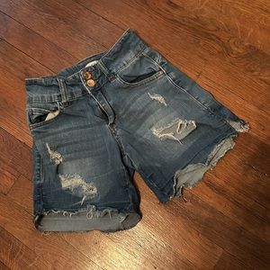 Distressed denim shorts
